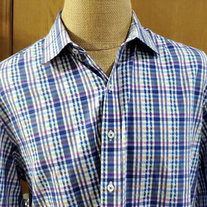 Robert Graham multicolored striped flip cuff blue purple dress shirt